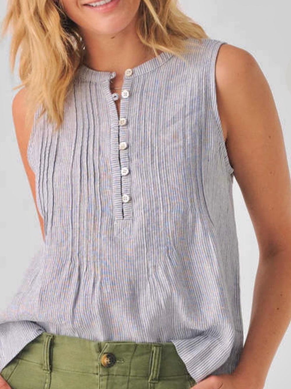 Faherty 100% Linen Isha Top Mini Blue Stripe